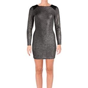 Aqua Gold/Black Glitter Long Sleeve Party Dress